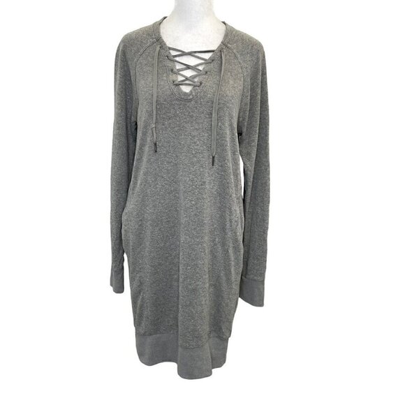 prAna Hemp Blend Sweatshirt Dress Laced Neck Long Sleeve Heather Gray size Small - Picture 1 of 7